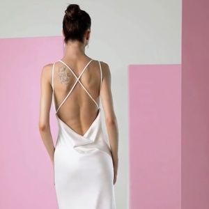 Milla Ivory Midi Slip Dress with Criss-cross Open Back